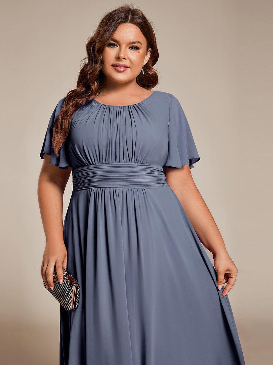 pretty EDEN|Plus Size Chiffon Round Neckline A-Line Midi Wedding Guest Dress