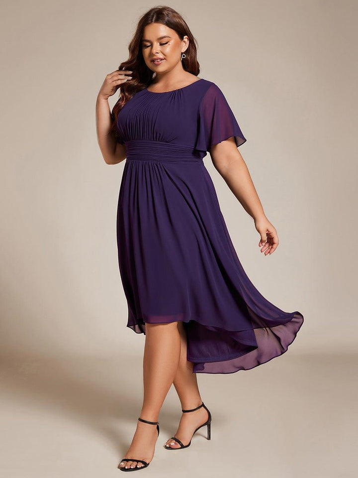 pretty EDEN|Plus Size Chiffon Round Neckline A-Line Midi Wedding Guest Dress
