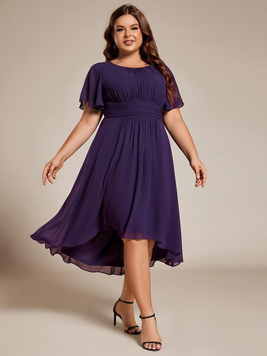 pretty EDEN|Plus Size Chiffon Round Neckline A-Line Midi Wedding Guest Dress