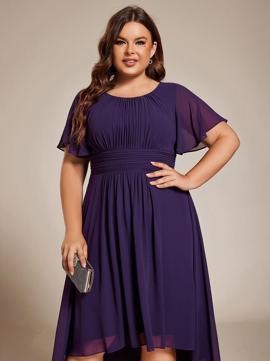 pretty EDEN|Plus Size Chiffon Round Neckline A-Line Midi Wedding Guest Dress