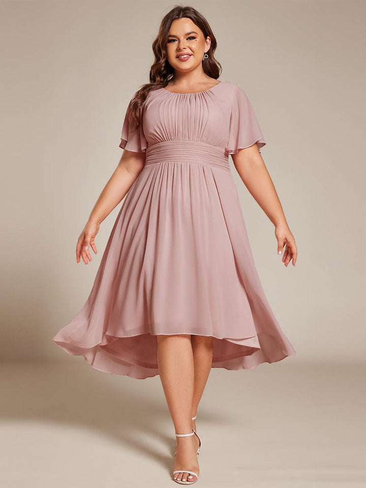 pretty EDEN|Plus Size Chiffon Round Neckline A-Line Midi Wedding Guest Dress