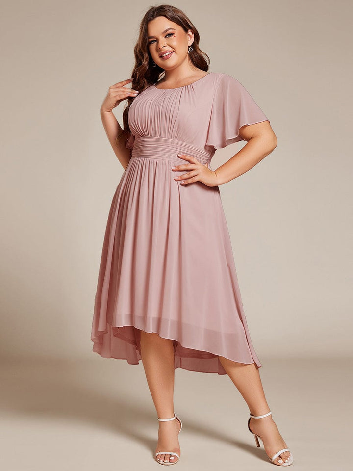 pretty EDEN|Plus Size Chiffon Round Neckline A-Line Midi Wedding Guest Dress