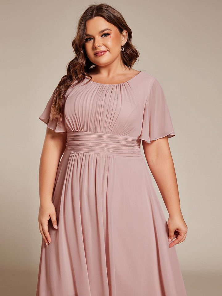pretty EDEN|Plus Size Chiffon Round Neckline A-Line Midi Wedding Guest Dress