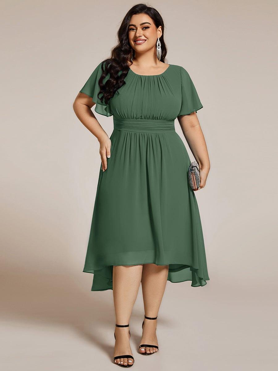 pretty EDEN|Plus Size Chiffon Round Neckline A-Line Midi Wedding Guest Dress