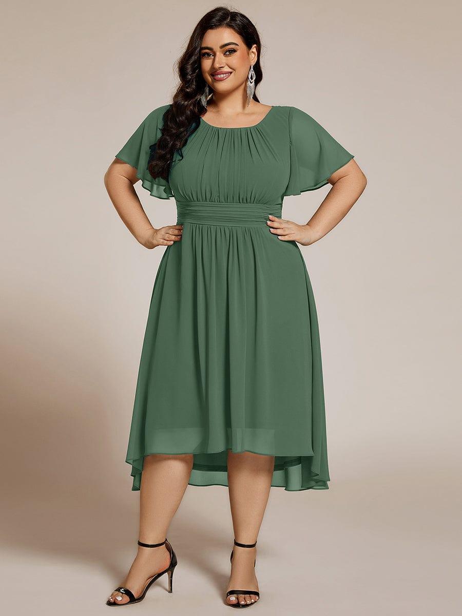 pretty EDEN|Plus Size Chiffon Round Neckline A-Line Midi Wedding Guest Dress