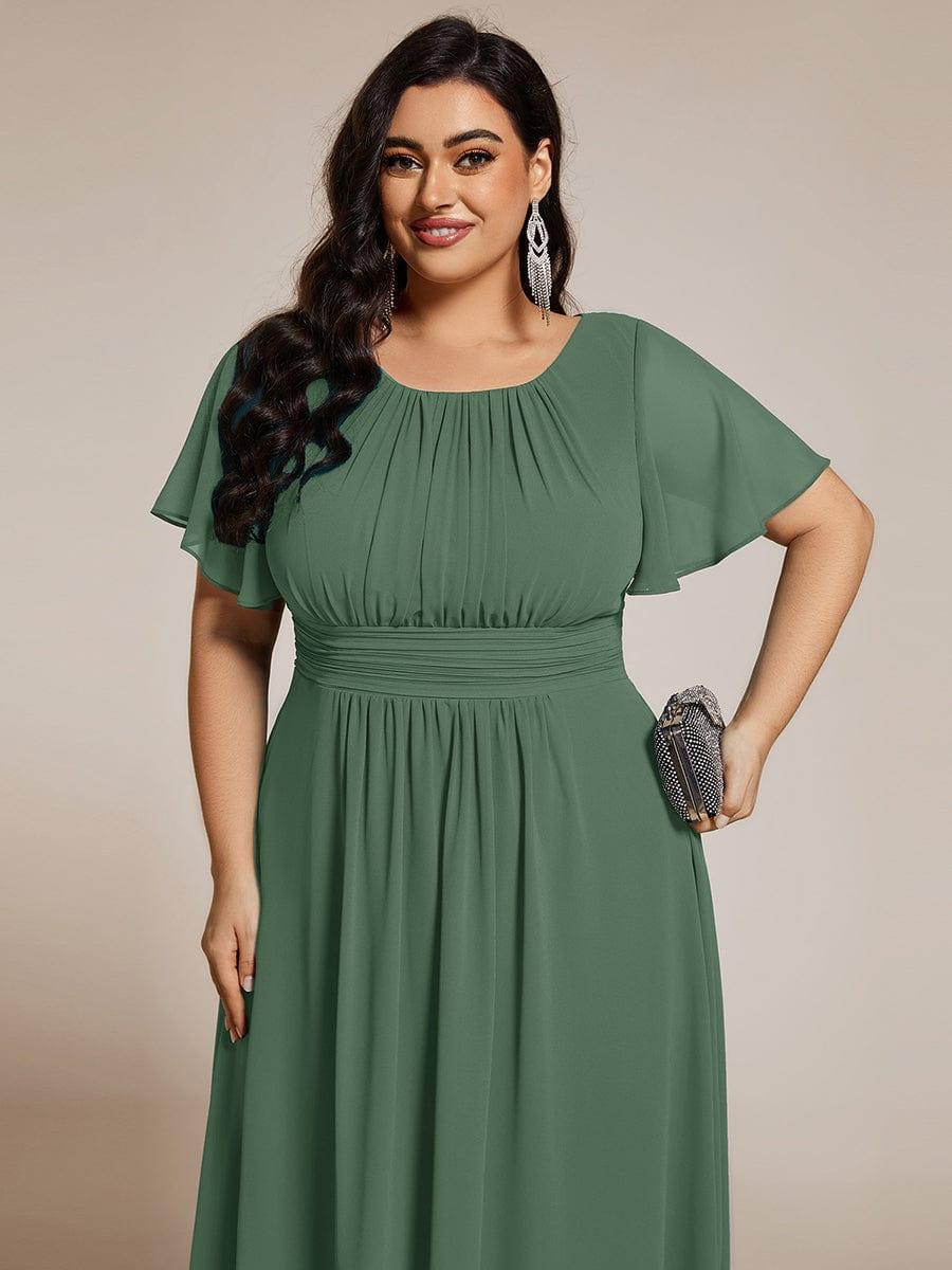 pretty EDEN|Plus Size Chiffon Round Neckline A-Line Midi Wedding Guest Dress
