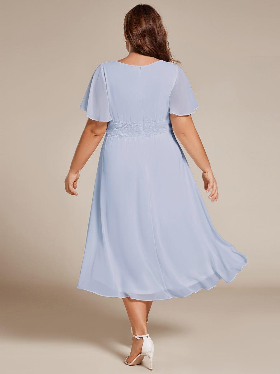 pretty EDEN|Plus Size Chiffon Round Neckline A-Line Midi Wedding Guest Dress