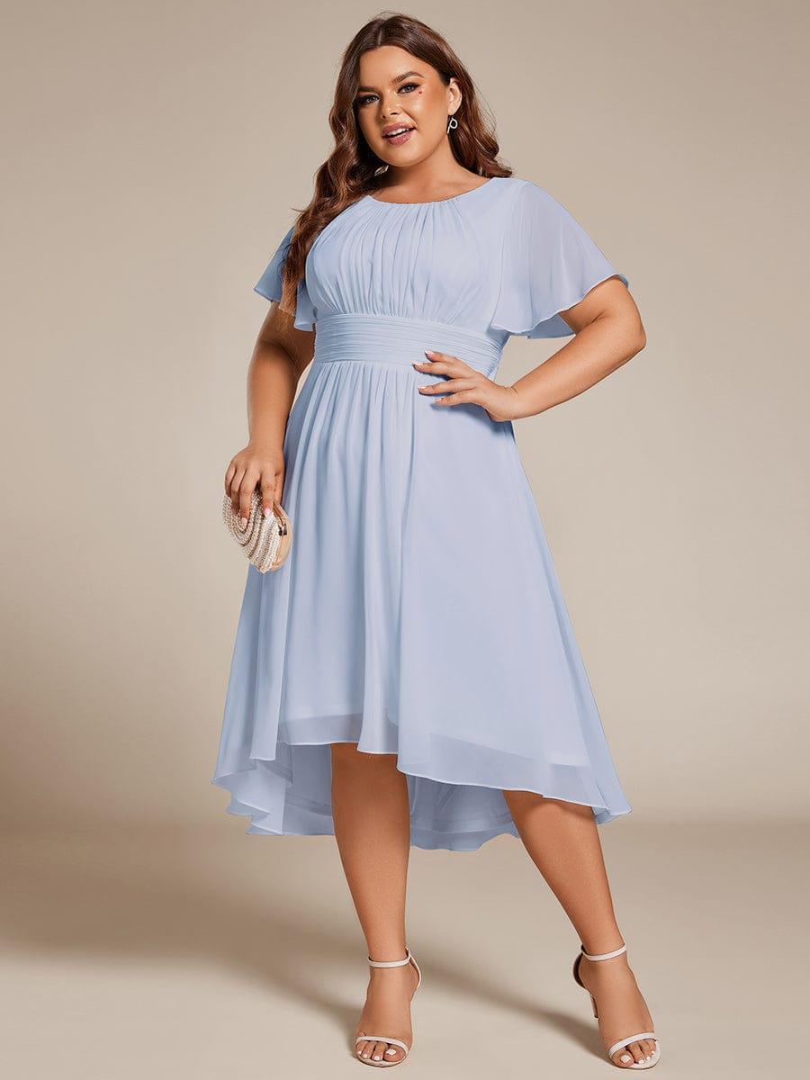 pretty EDEN|Plus Size Chiffon Round Neckline A-Line Midi Wedding Guest Dress