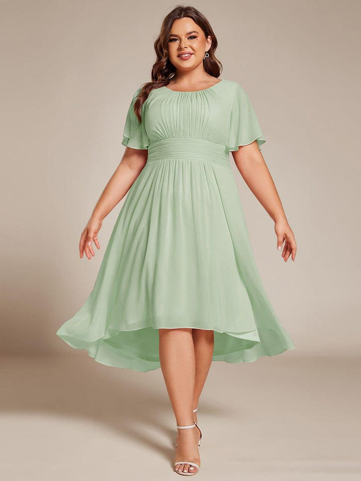 pretty EDEN|Plus Size Chiffon Round Neckline A-Line Midi Wedding Guest Dress