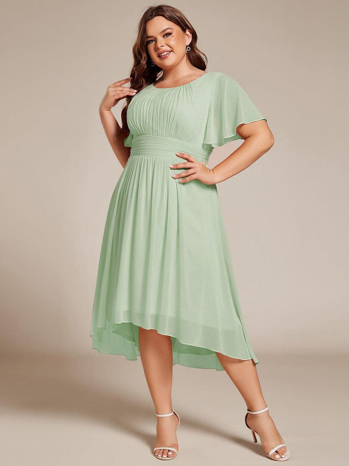 pretty EDEN|Plus Size Chiffon Round Neckline A-Line Midi Wedding Guest Dress