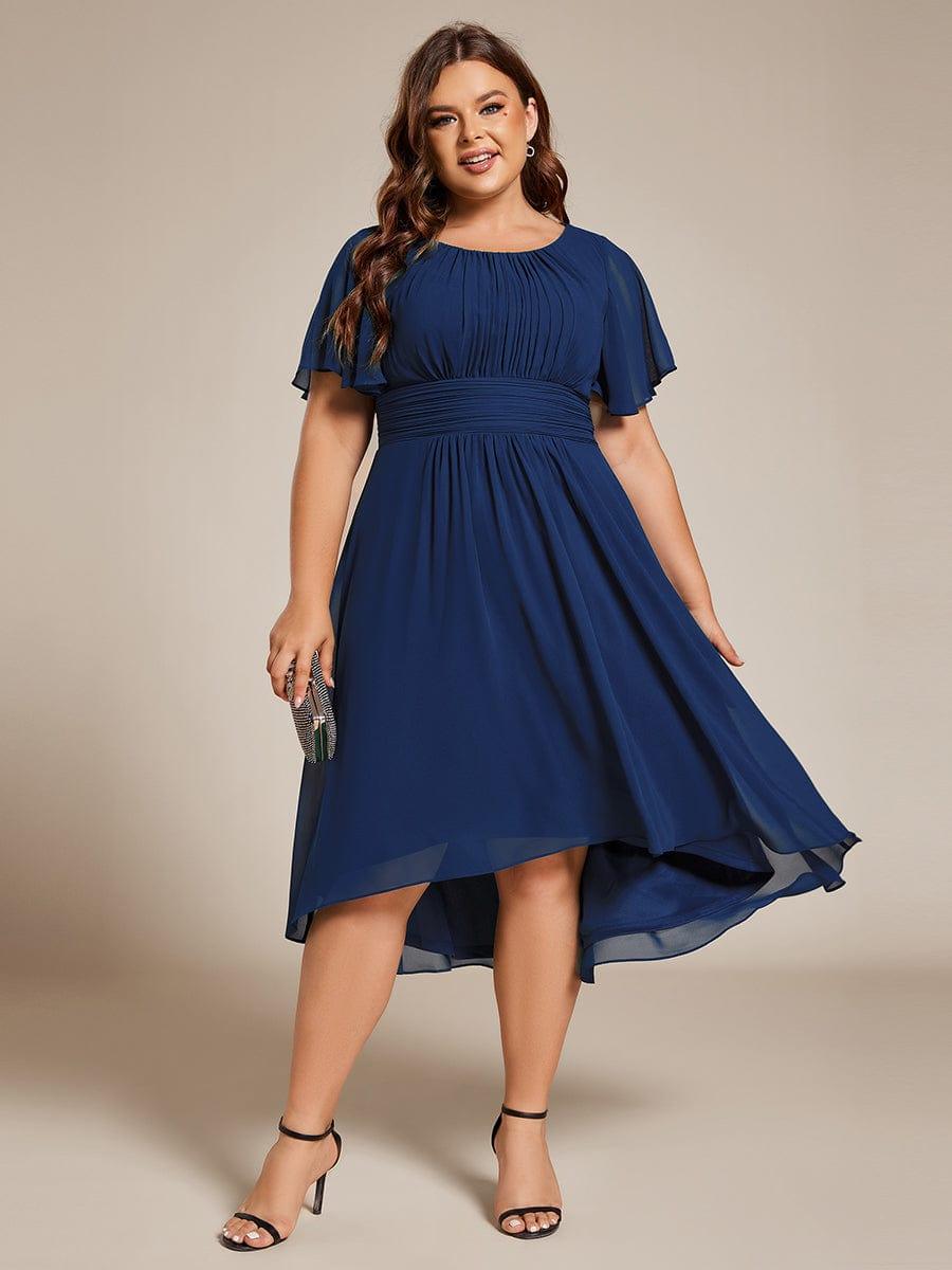pretty EDEN|Plus Size Chiffon Round Neckline A-Line Midi Wedding Guest Dress