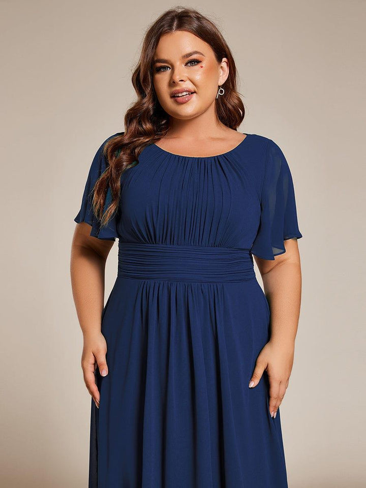 pretty EDEN|Plus Size Chiffon Round Neckline A-Line Midi Wedding Guest Dress