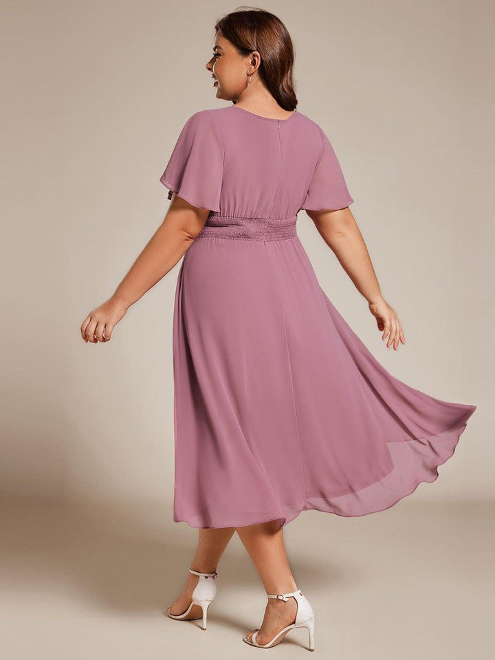 pretty EDEN|Plus Size Chiffon Round Neckline A-Line Midi Wedding Guest Dress