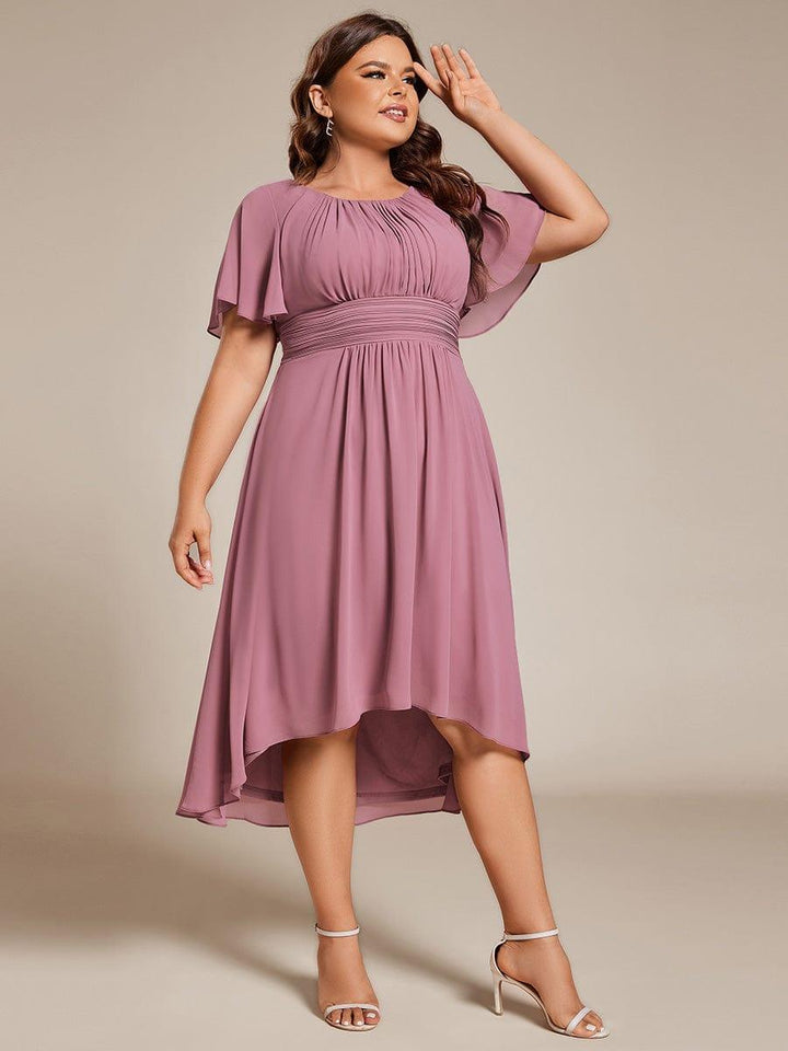 pretty EDEN|Plus Size Chiffon Round Neckline A-Line Midi Wedding Guest Dress