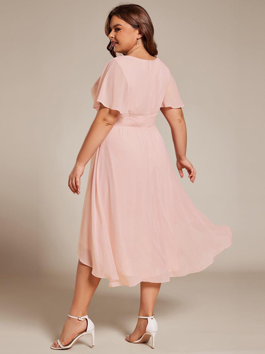 pretty EDEN|Plus Size Chiffon Round Neckline A-Line Midi Wedding Guest Dress