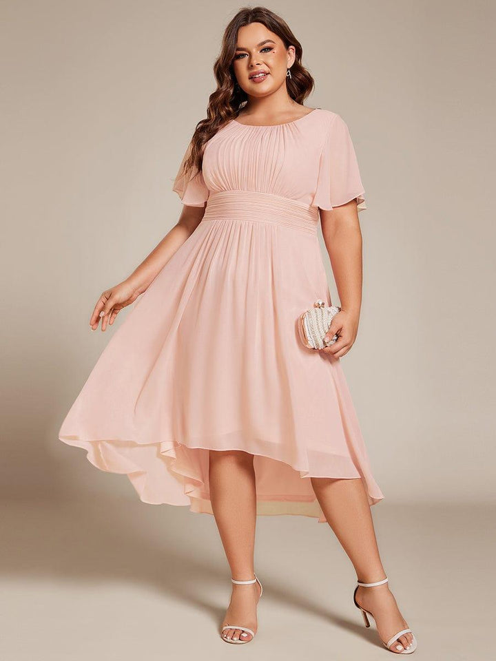 pretty EDEN|Plus Size Chiffon Round Neckline A-Line Midi Wedding Guest Dress