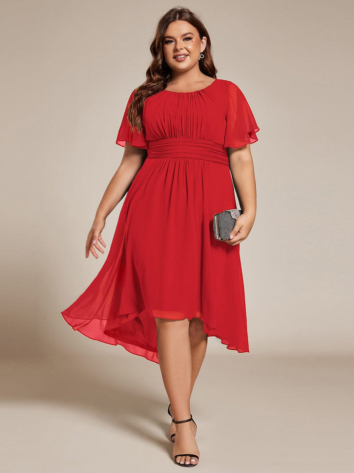 pretty EDEN|Plus Size Chiffon Round Neckline A-Line Midi Wedding Guest Dress