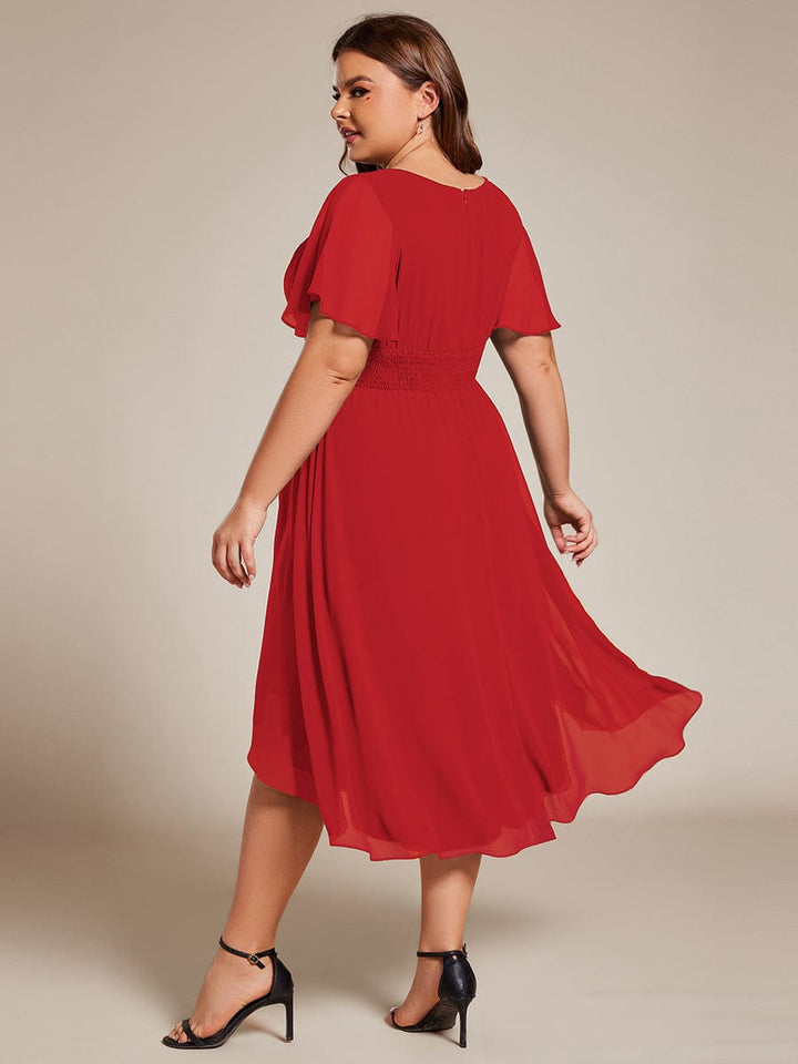 pretty EDEN|Plus Size Chiffon Round Neckline A-Line Midi Wedding Guest Dress