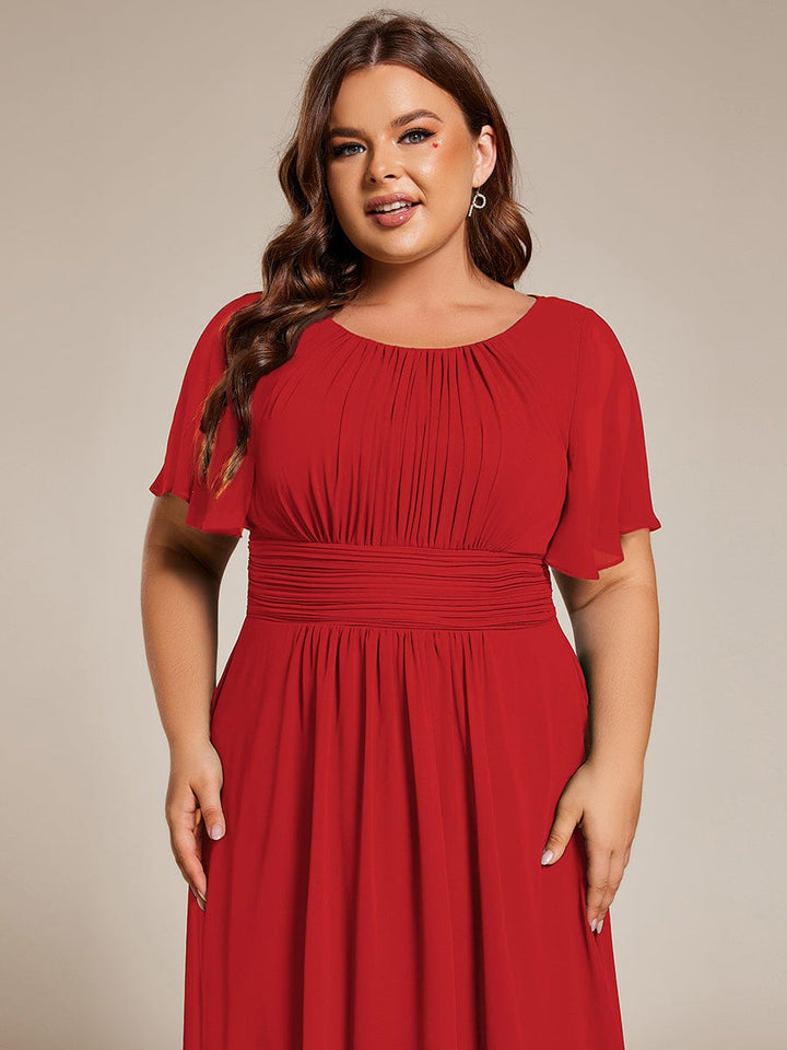 pretty EDEN|Plus Size Chiffon Round Neckline A-Line Midi Wedding Guest Dress