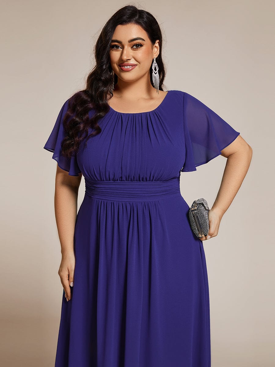 pretty EDEN|Plus Size Chiffon Round Neckline A-Line Midi Wedding Guest Dress