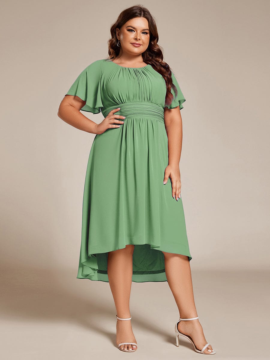 pretty EDEN|Plus Size Chiffon Round Neckline A-Line Midi Wedding Guest Dress