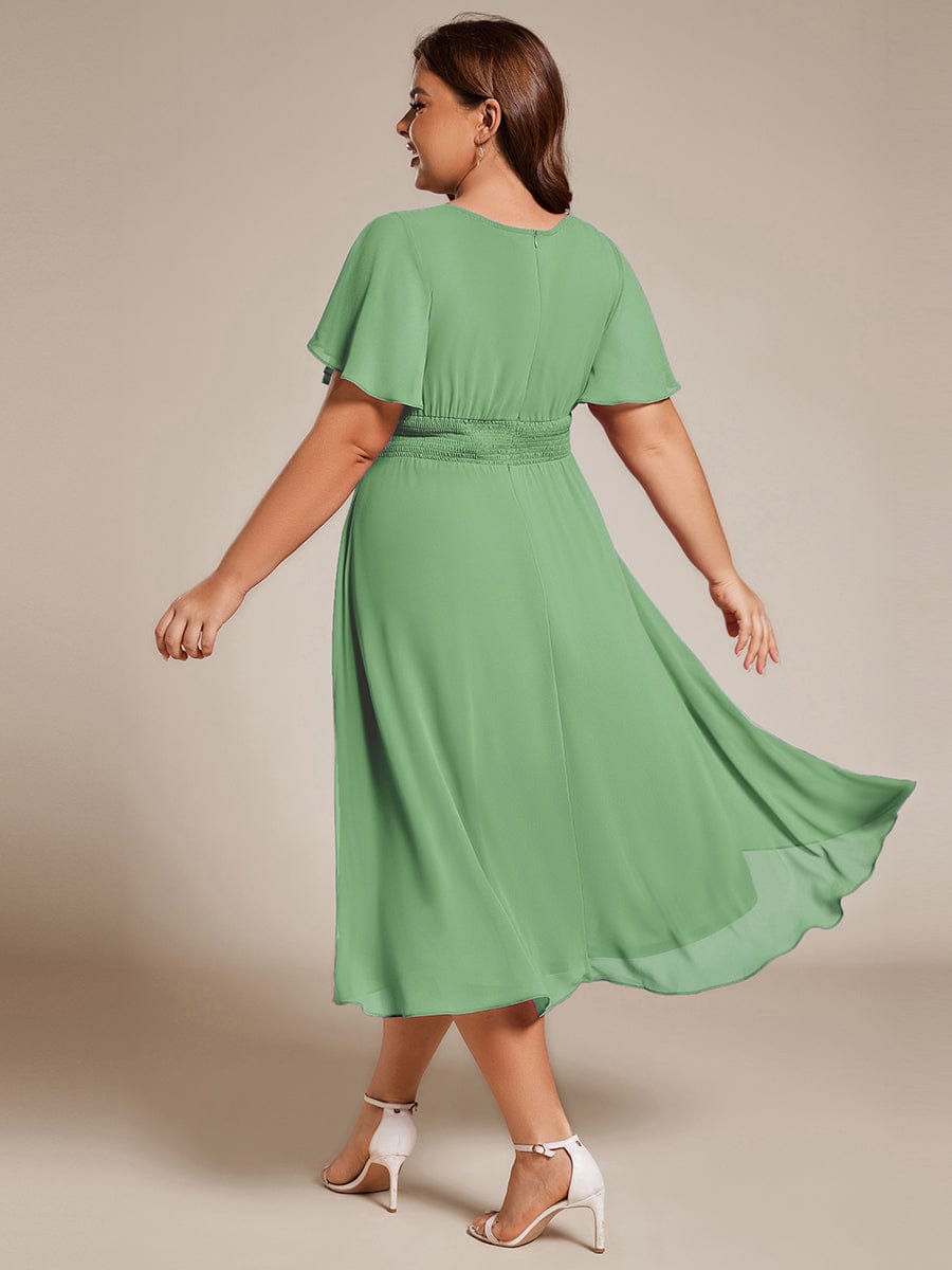 pretty EDEN|Plus Size Chiffon Round Neckline A-Line Midi Wedding Guest Dress