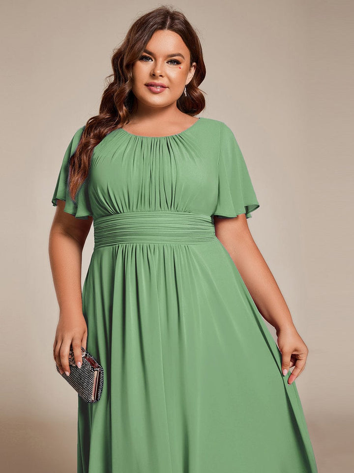pretty EDEN|Plus Size Chiffon Round Neckline A-Line Midi Wedding Guest Dress