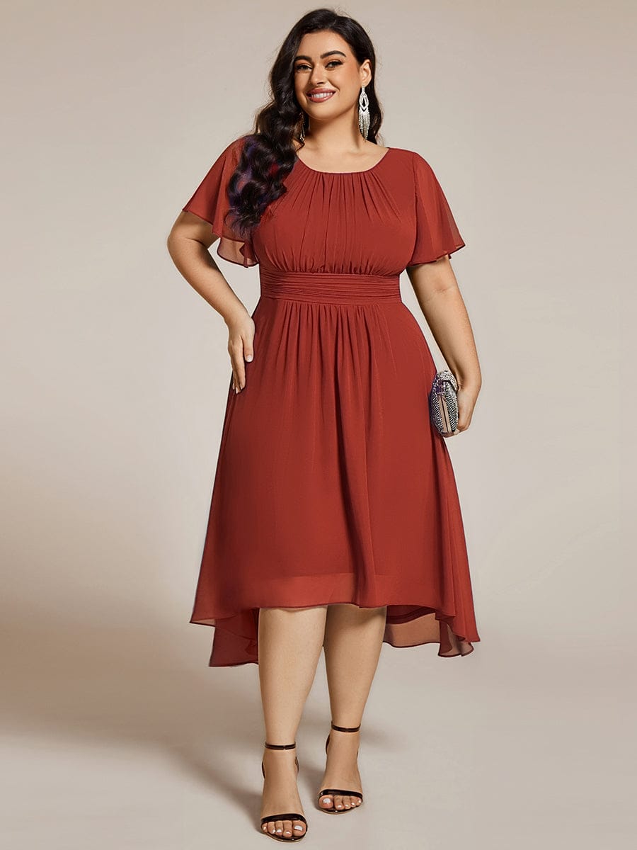 pretty EDEN|Plus Size Chiffon Round Neckline A-Line Midi Wedding Guest Dress