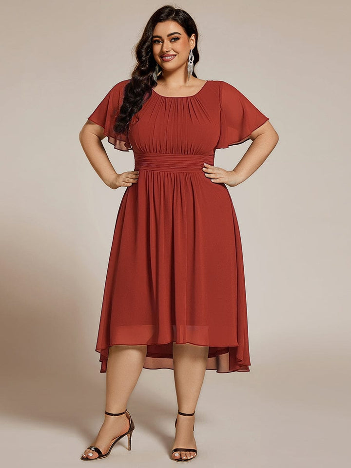 pretty EDEN|Plus Size Chiffon Round Neckline A-Line Midi Wedding Guest Dress
