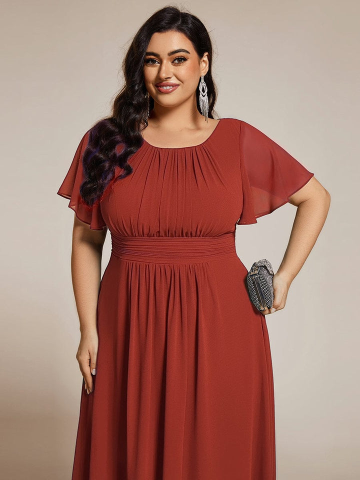 pretty EDEN|Plus Size Chiffon Round Neckline A-Line Midi Wedding Guest Dress