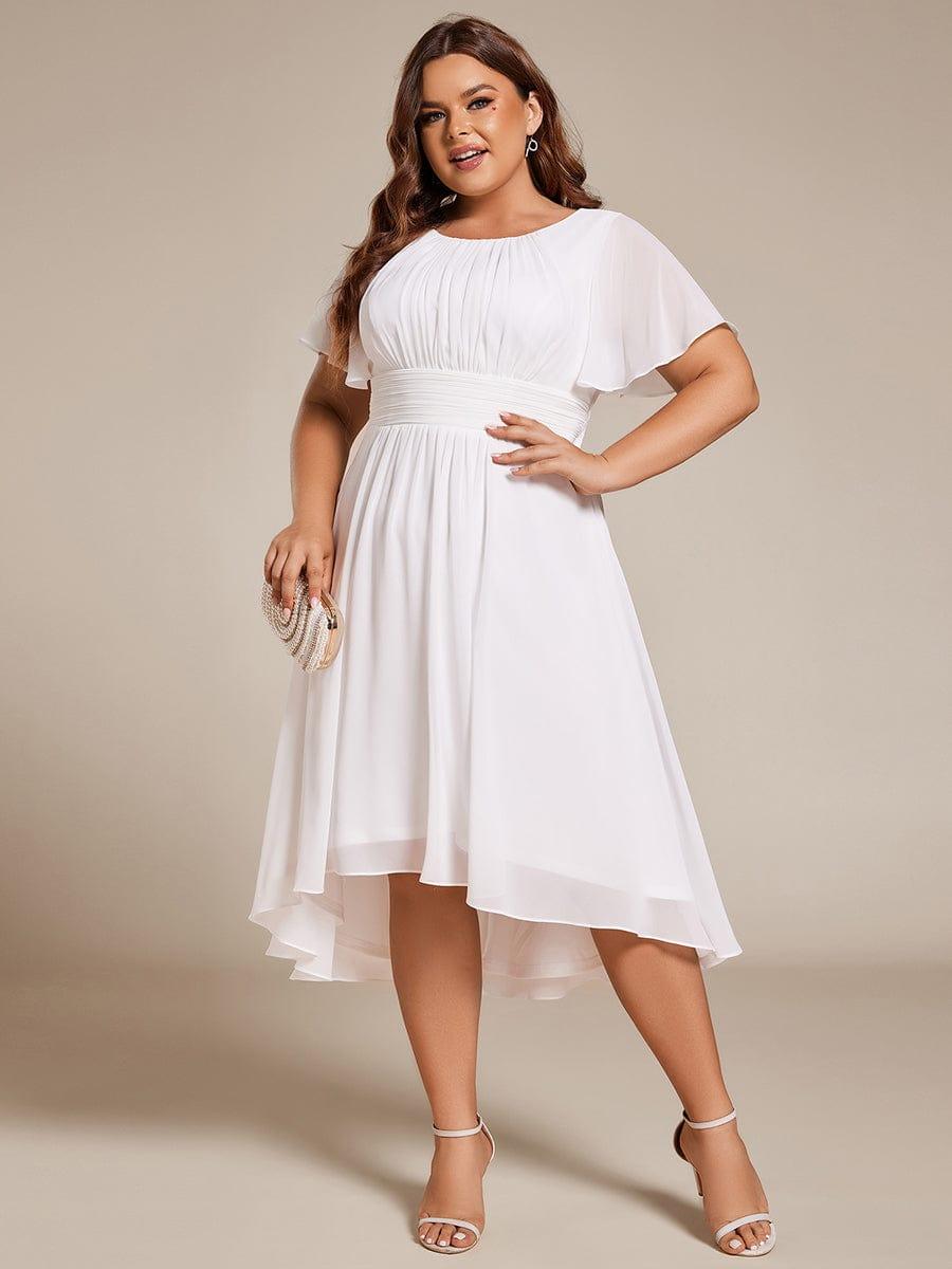 pretty EDEN|Plus Size Chiffon Round Neckline A-Line Midi Wedding Guest Dress