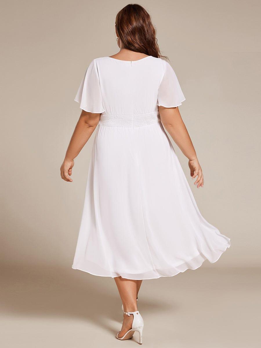 pretty EDEN|Plus Size Chiffon Round Neckline A-Line Midi Wedding Guest Dress