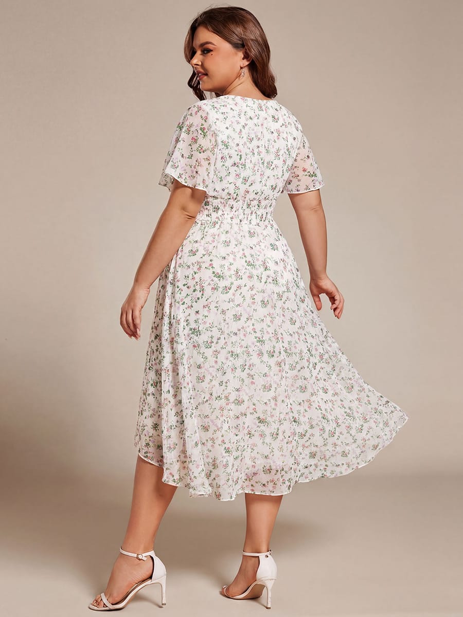 pretty EDEN|Plus Size Chiffon Round Neckline A-Line Midi Wedding Guest Dress