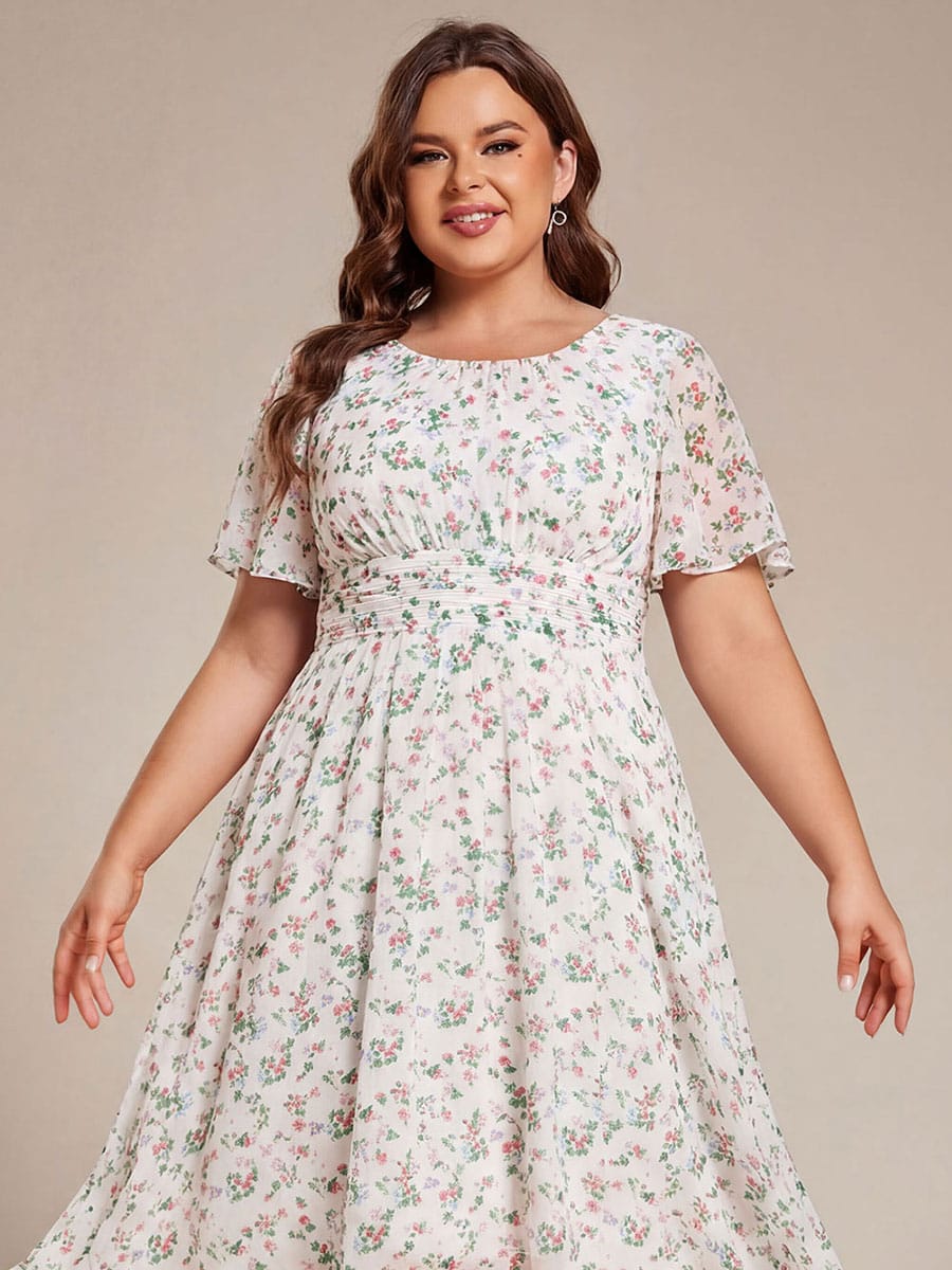 pretty EDEN|Plus Size Chiffon Round Neckline A-Line Midi Wedding Guest Dress