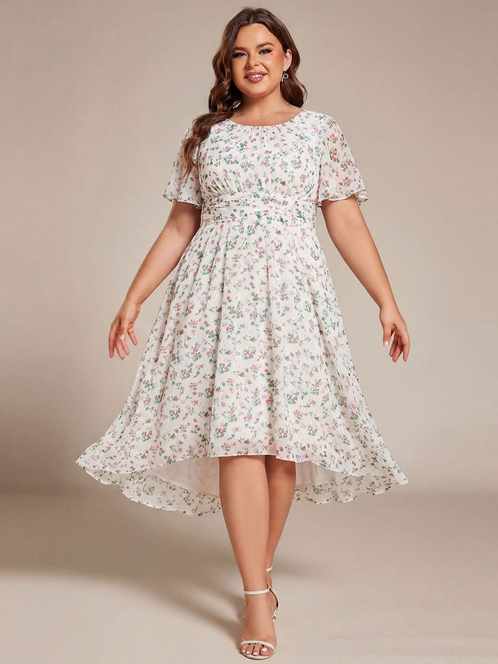 pretty EDEN|Plus Size Chiffon Round Neckline A-Line Midi Wedding Guest Dress