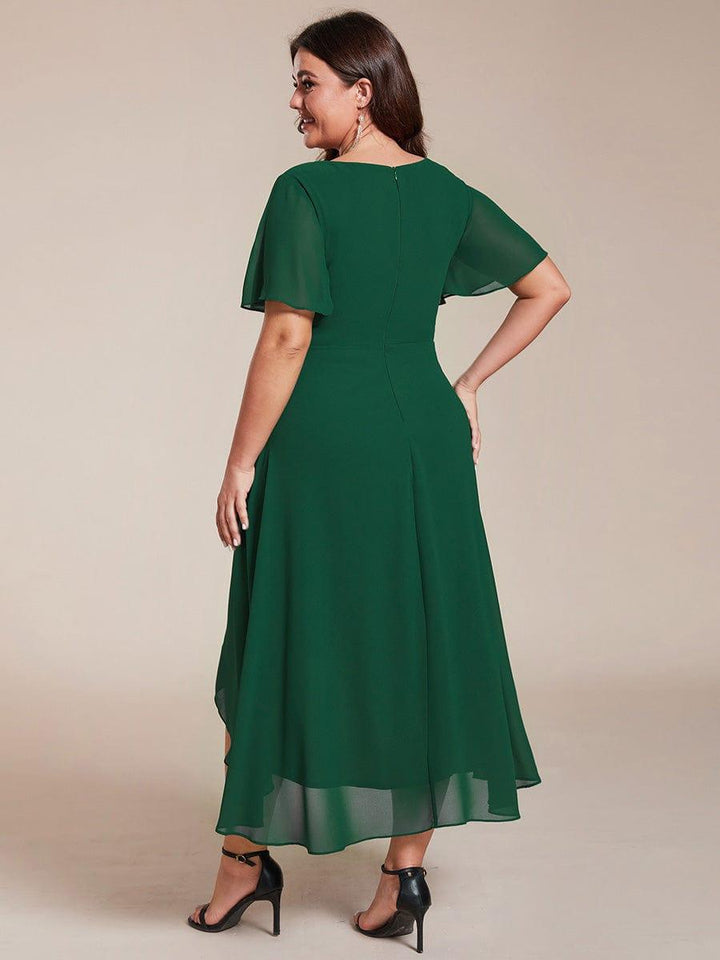 pretty LARK|Plus Size Chiffon Short Sleeve High-Low Wedding Guest Dress