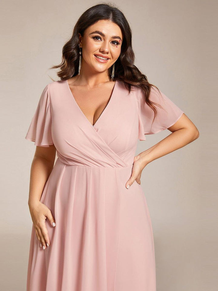 pretty LARK|Plus Size Chiffon Short Sleeve High-Low Wedding Guest Dress