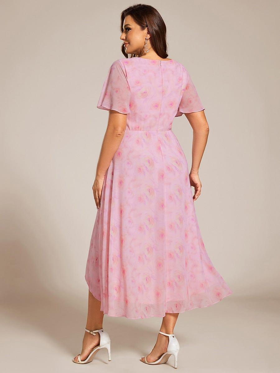 pretty LARK|Plus Size Chiffon Short Sleeve High-Low Wedding Guest Dress