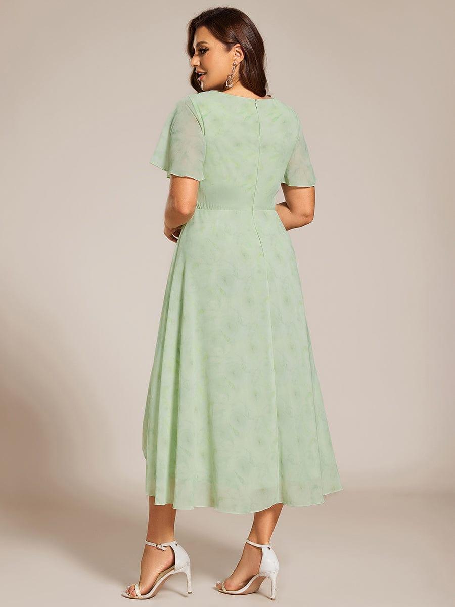 pretty LARK|Plus Size Chiffon Short Sleeve High-Low Wedding Guest Dress