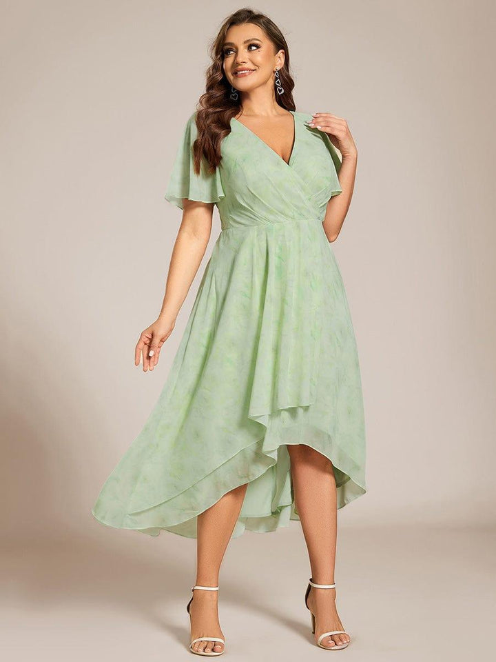 pretty LARK|Plus Size Chiffon Short Sleeve High-Low Wedding Guest Dress