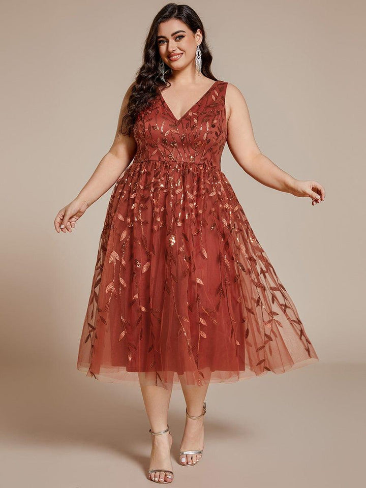pretty ROUX|Plus Size Sleeveless Sequin A-Line Midi Wedding Guest Dress（Final Sale）