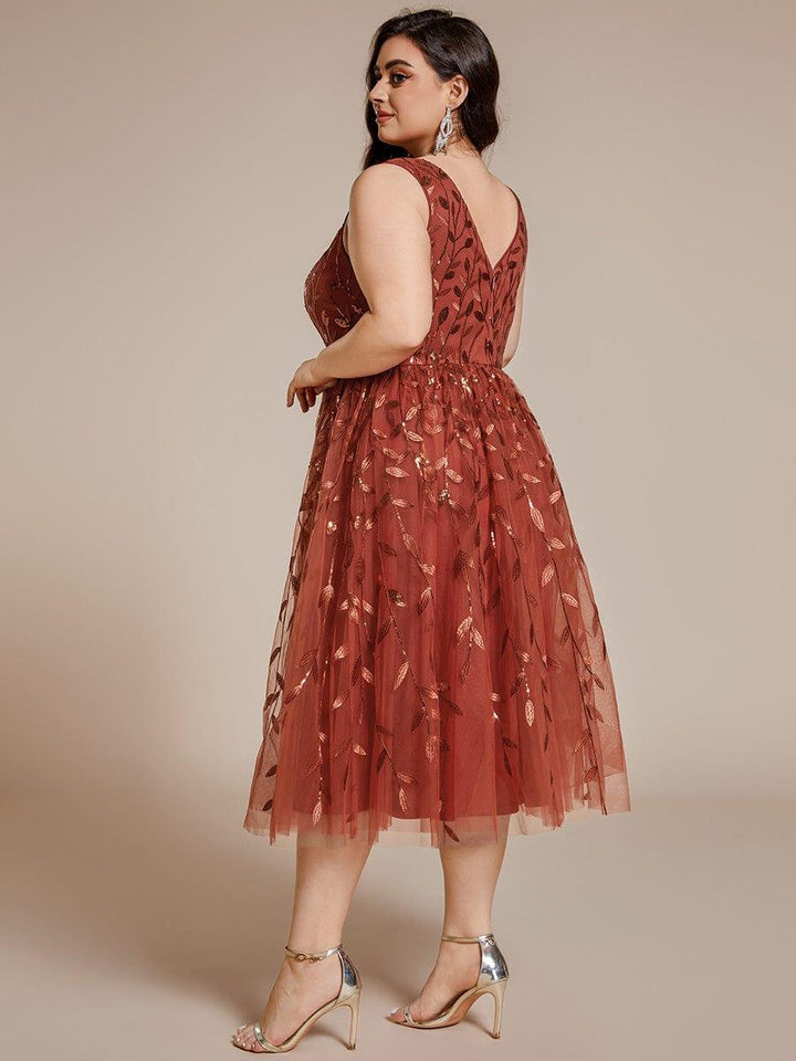 pretty ROUX|Plus Size Sleeveless Sequin A-Line Midi Wedding Guest Dress（Final Sale）