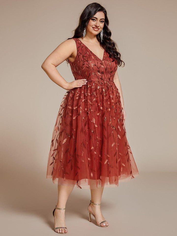 pretty ROUX|Plus Size Sleeveless Sequin A-Line Midi Wedding Guest Dress（Final Sale）