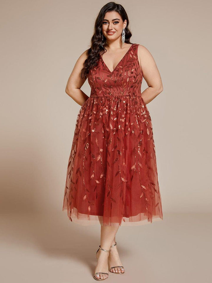 pretty ROUX|Plus Size Sleeveless Sequin A-Line Midi Wedding Guest Dress（Final Sale）