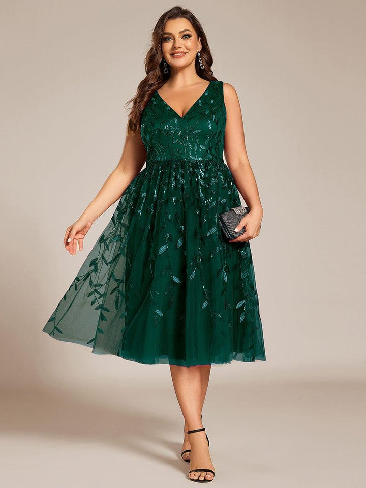pretty ROUX|Plus Size Sleeveless Sequin A-Line Midi Wedding Guest Dress（Final Sale）