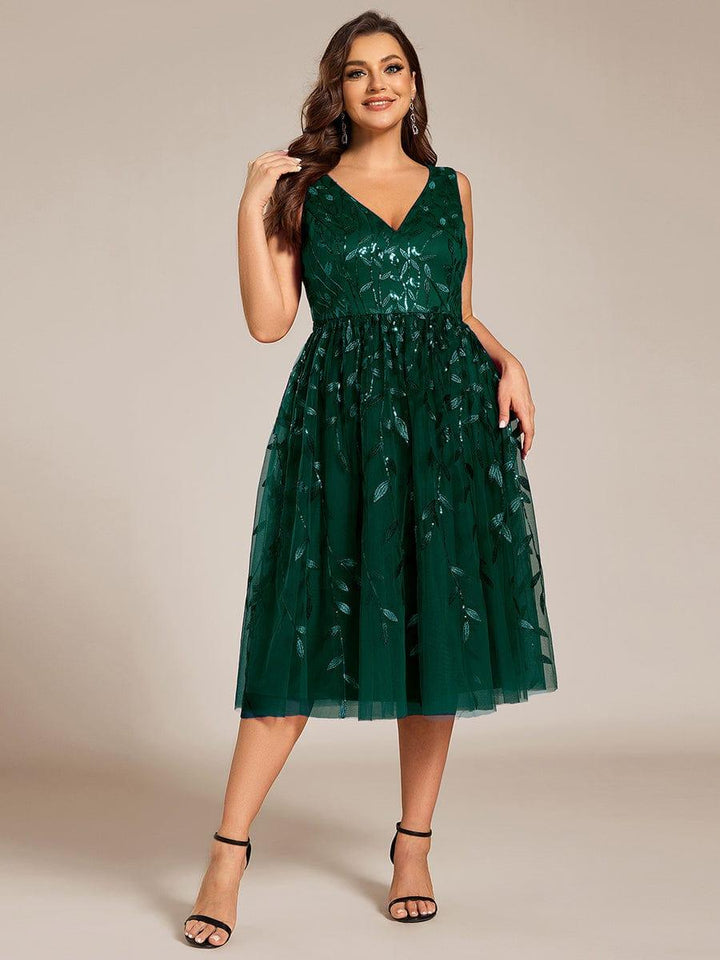 pretty ROUX|Plus Size Sleeveless Sequin A-Line Midi Wedding Guest Dress（Final Sale）