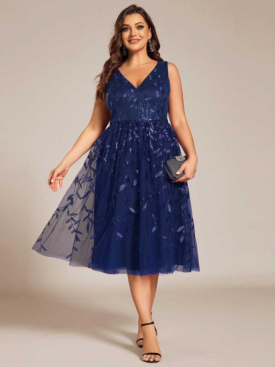 pretty ROUX|Plus Size Sleeveless Sequin A-Line Midi Wedding Guest Dress（Final Sale）