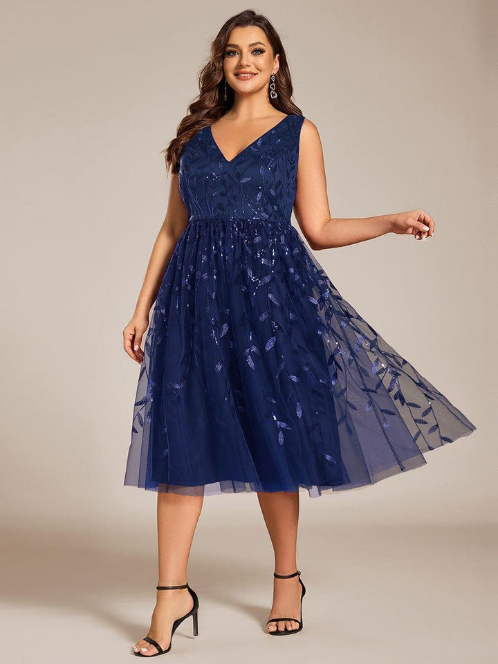 pretty ROUX|Plus Size Sleeveless Sequin A-Line Midi Wedding Guest Dress（Final Sale）
