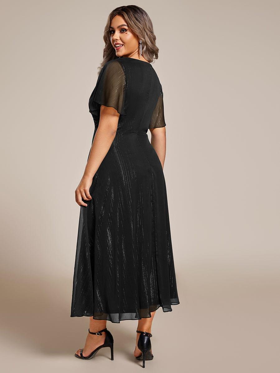 pretty OPAHL|Plus Size Glitter Short Sleeve A-Line Midi Wedding Guest Dress with Ruffled Hem