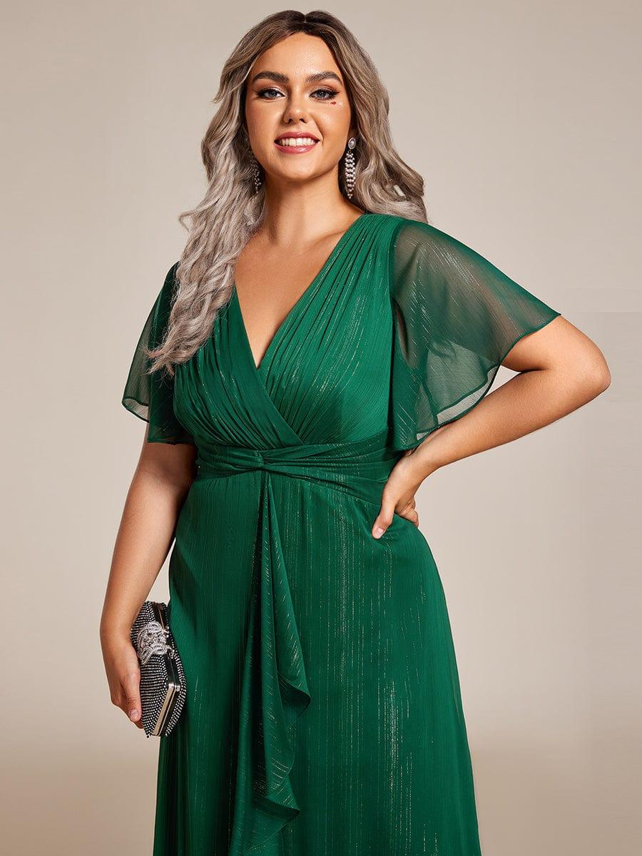 pretty OPAHL|Plus Size Glitter Short Sleeve A-Line Midi Wedding Guest Dress with Ruffled Hem